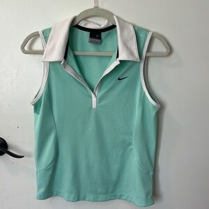 Teal green Nike collared sleeveless tee tank top, tennis wear, active wear